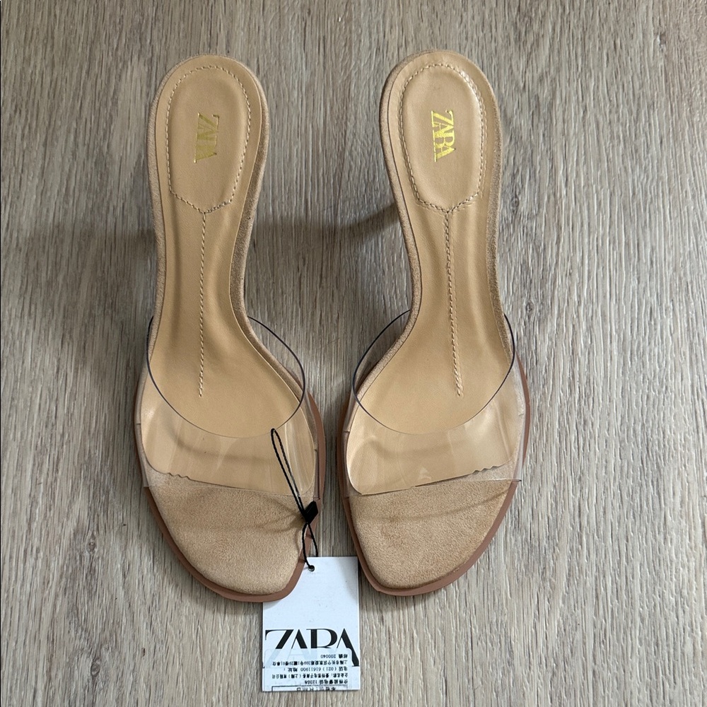 Zara Beige Clear Strap Slide Mules
